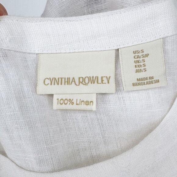 Cynthia Rowley Linen Side Buttons Boxy Short Sleeve Lagenlook White Top Small - Picture 5 of 7